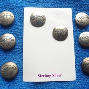 Lot of Navajo 2 Sterling Silver Earrings and 6 Button Covers Bear & Arrow
